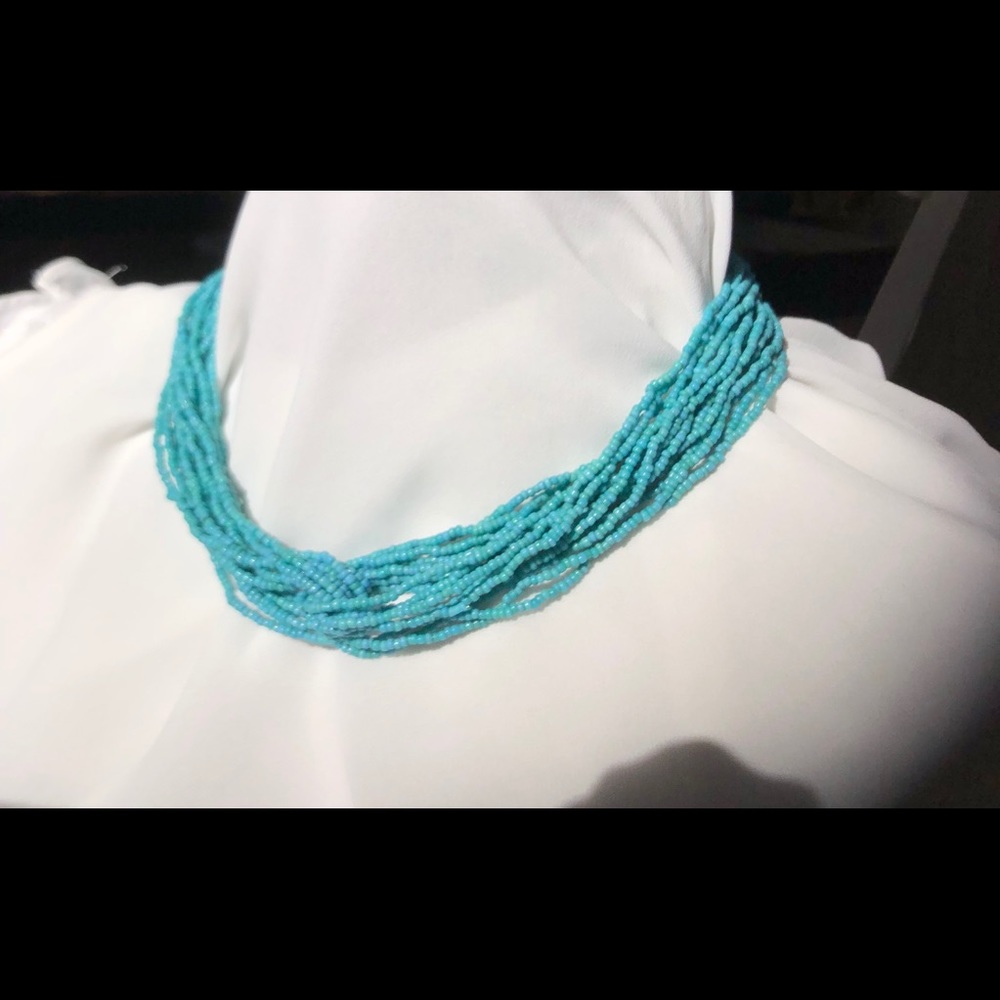 Beaded turquoise/blue and silver necklace